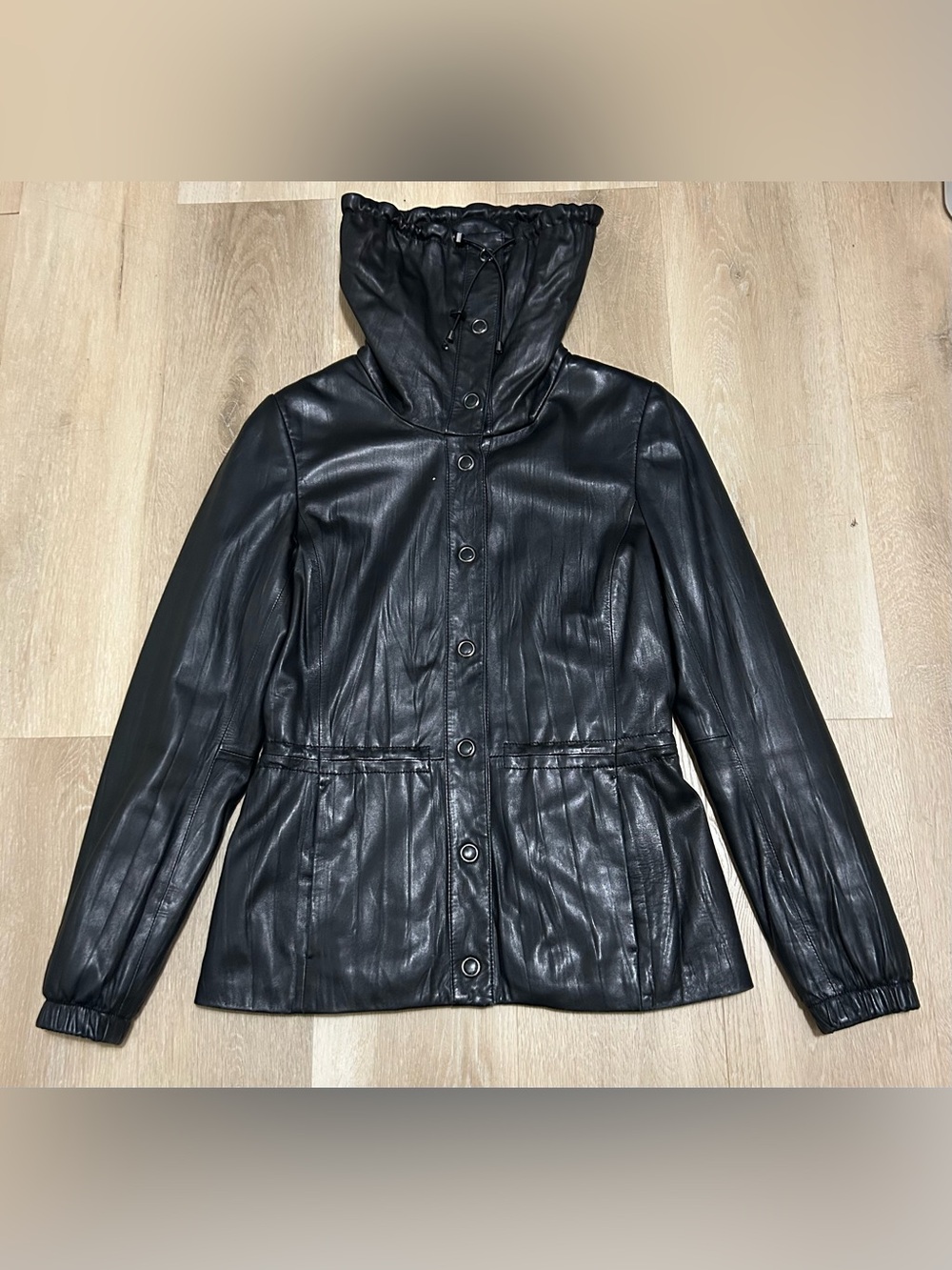Danier Black Hooded Leather Jacket - Women's